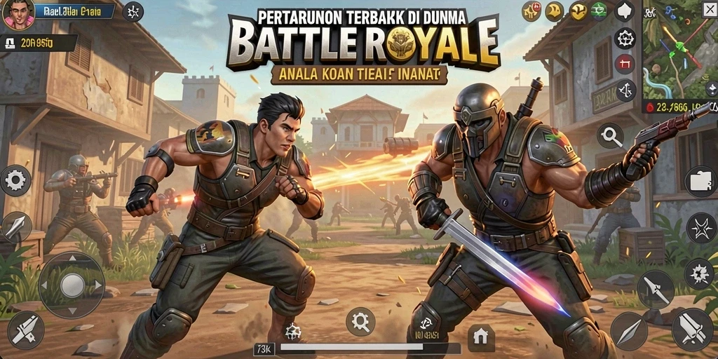 Screenshot gameplay Battle Royale yang intens di 73K.