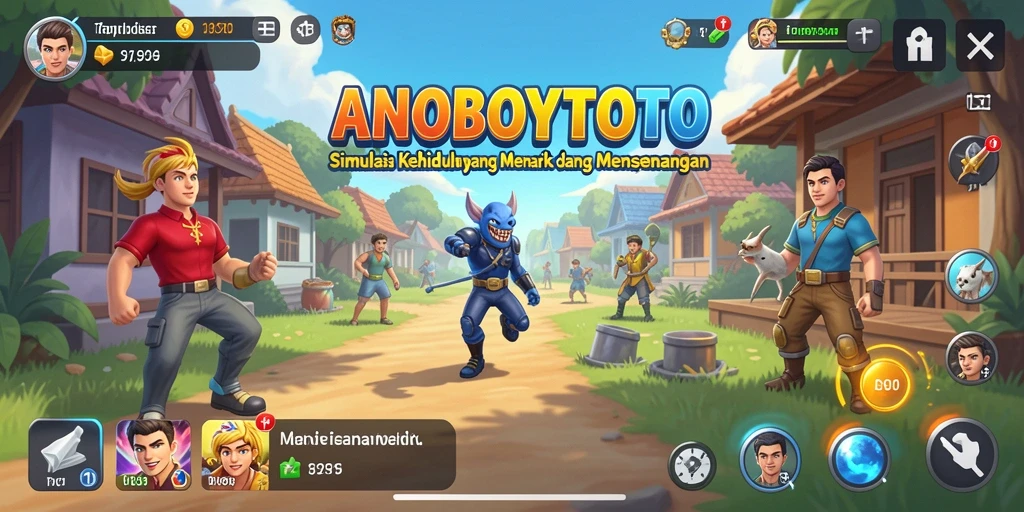 Screenshot gameplay ANOBOYTOTO menampilkan karakter yang berinteraksi dalam dunia simulasi.