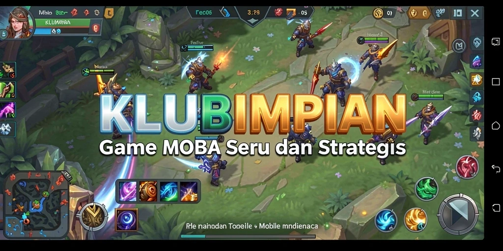 Tangkapan layar permainan seru dari KLUBIMPIAN dengan aksi MOBA mendebarkan.