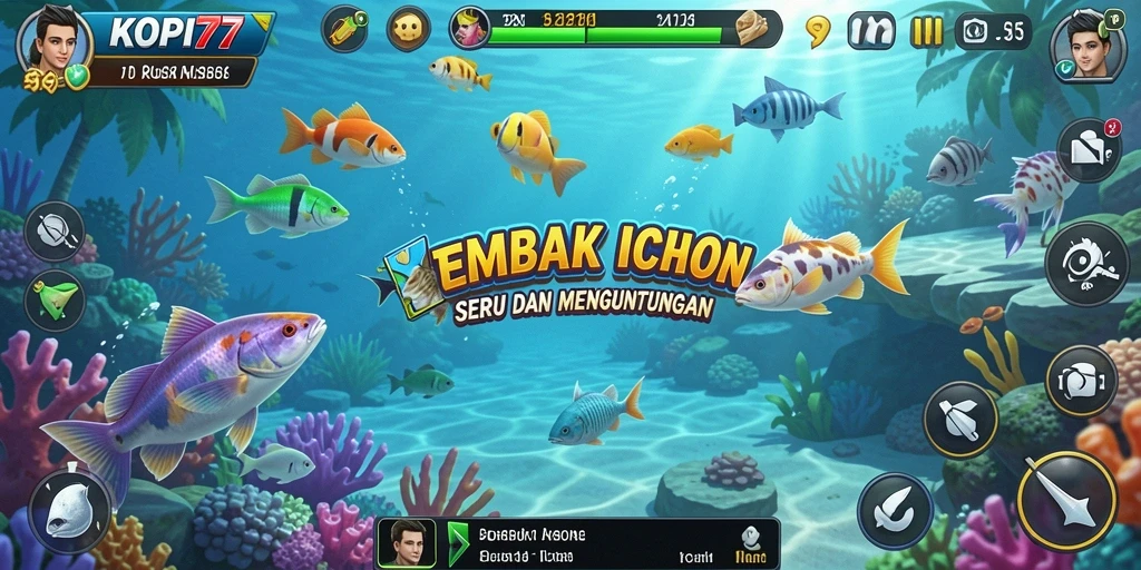Screenshot gameplay KOPI77 menampilkan aksi seru menembak ikan.