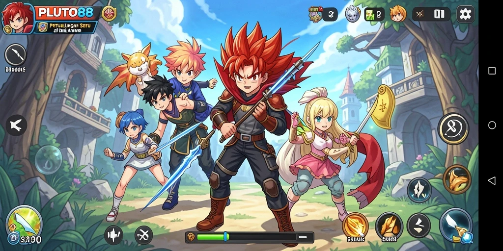 Tampilan gameplay PLUTO88 dengan karakter anime yang menarik.