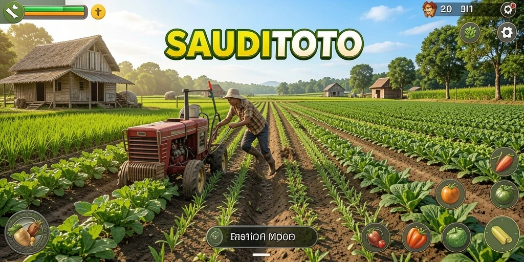 Screenshot gameplay SAUDITOTO menampilkan kebun dengan beragam tanaman.