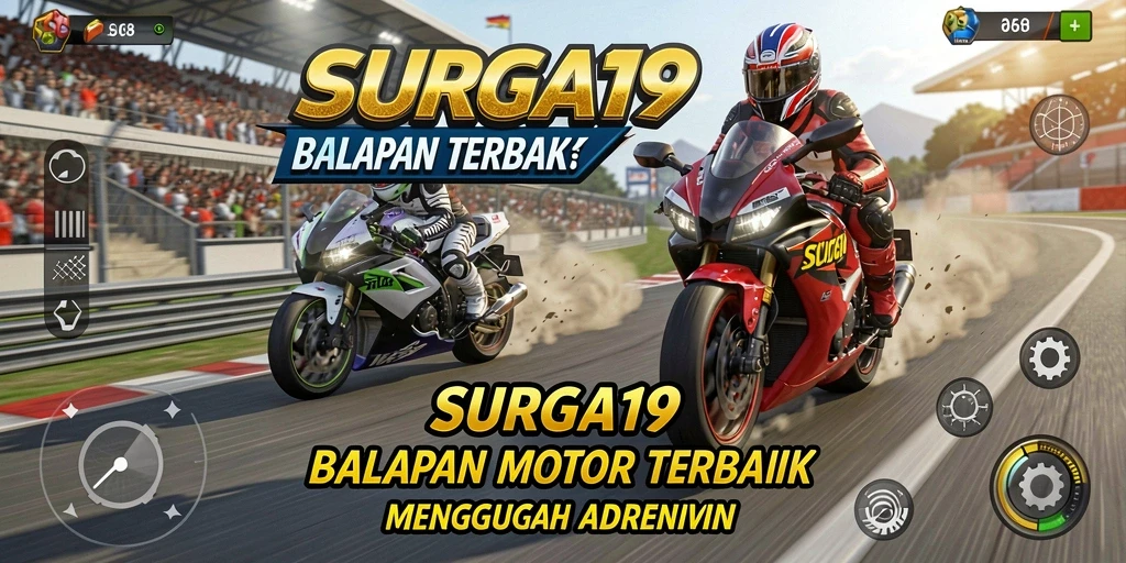 Gameplay SURGA19 yang intens dan menegangkan saat balapan motor.